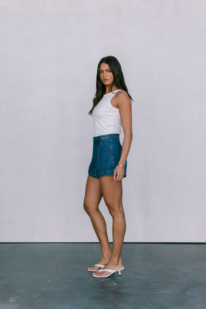 DISPATCH 07.05.25 - Jackie Denim Skort - Dark Blue Wash