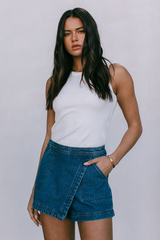 Jackie Denim Skort - Dark Blue Wash