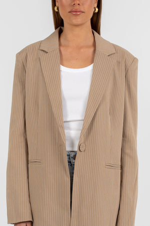 Quade Tailored Blazer - Beige Pinstripe