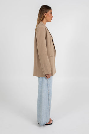 Quade Tailored Blazer - Beige Pinstripe