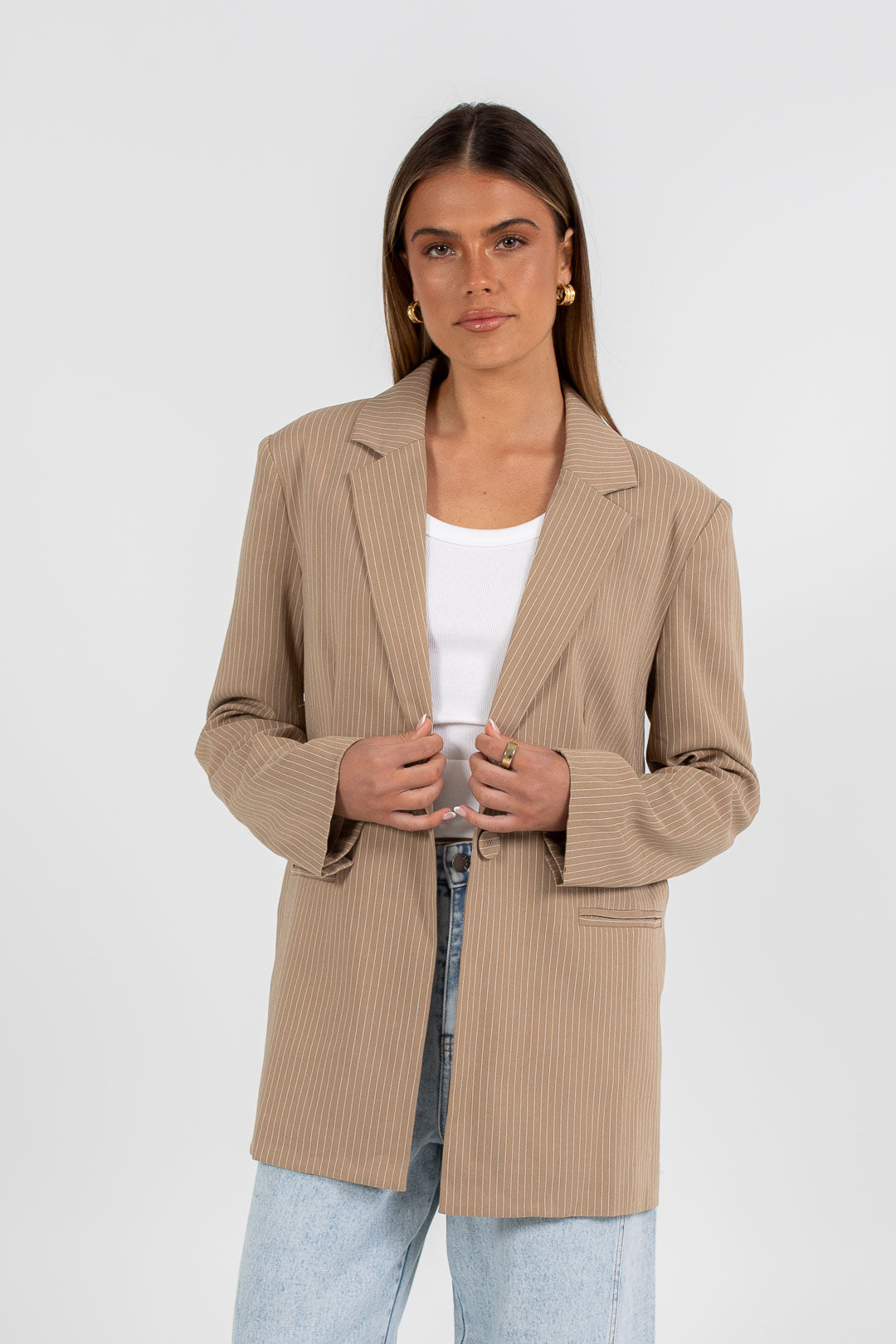 Quade Blazer Beige Pinstripe