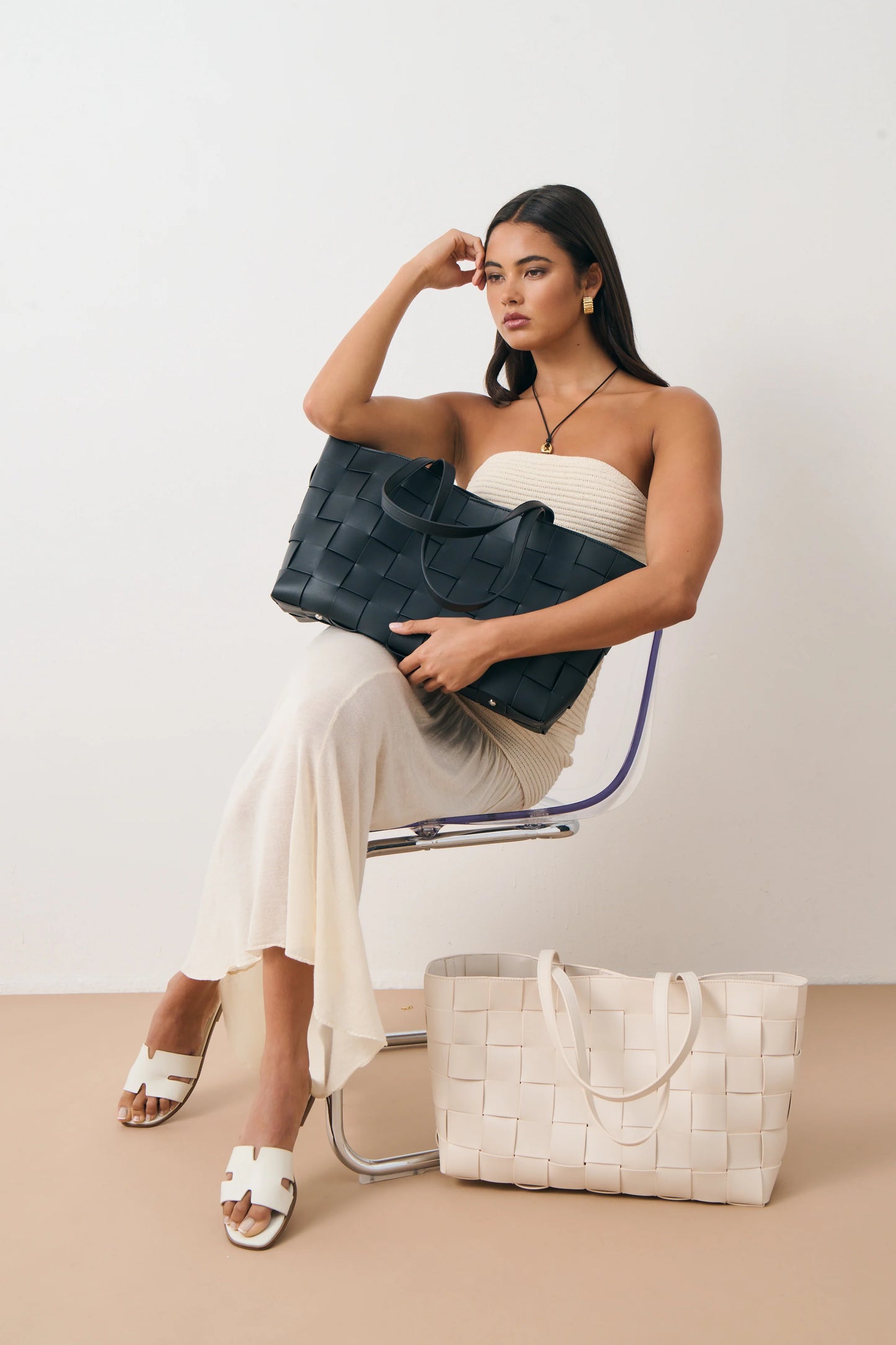 Nelly Woven Tote Bag - Black