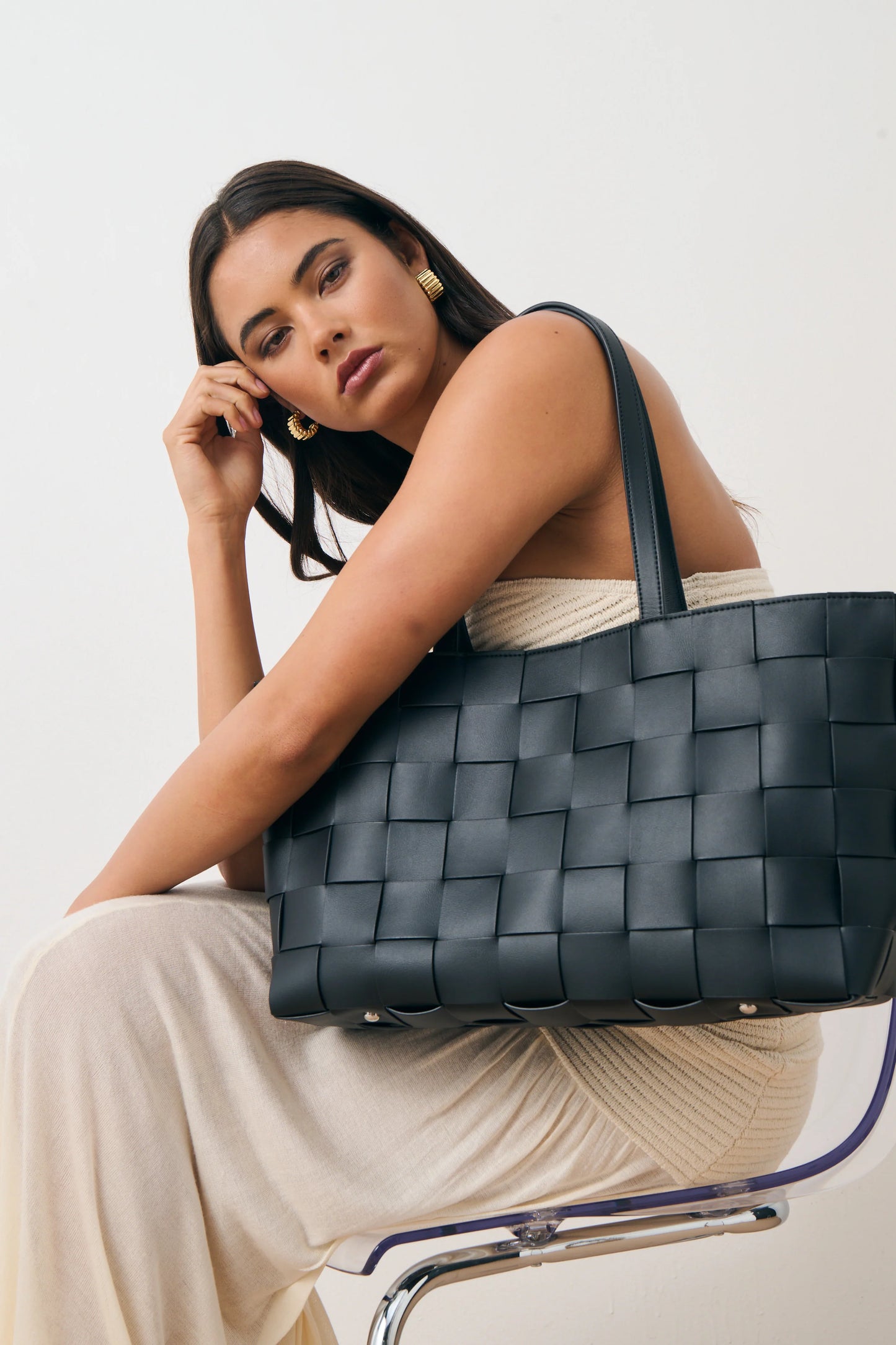 Nelly Woven Tote Bag - Black