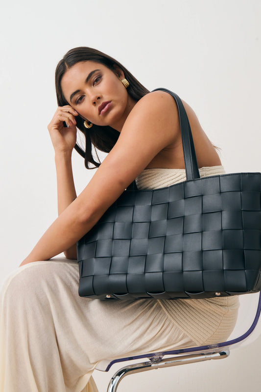 Nelly Woven Tote Bag - Black
