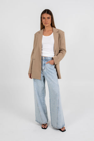 Quade Tailored Blazer - Beige Pinstripe
