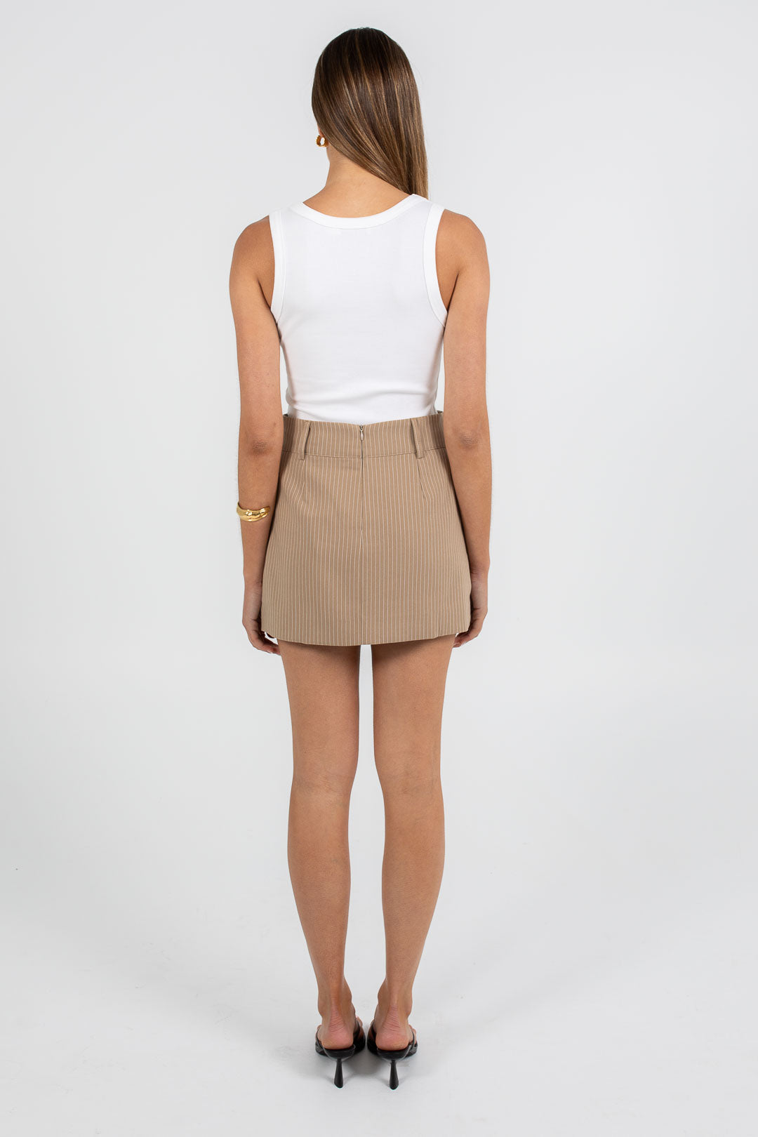 Jolie Mini Skirt - Beige Pinstripe