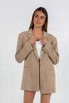 Quade Tailored Blazer - Beige Pinstripe