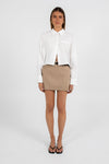 Jolie Mini Skirt - Beige Pinstripe