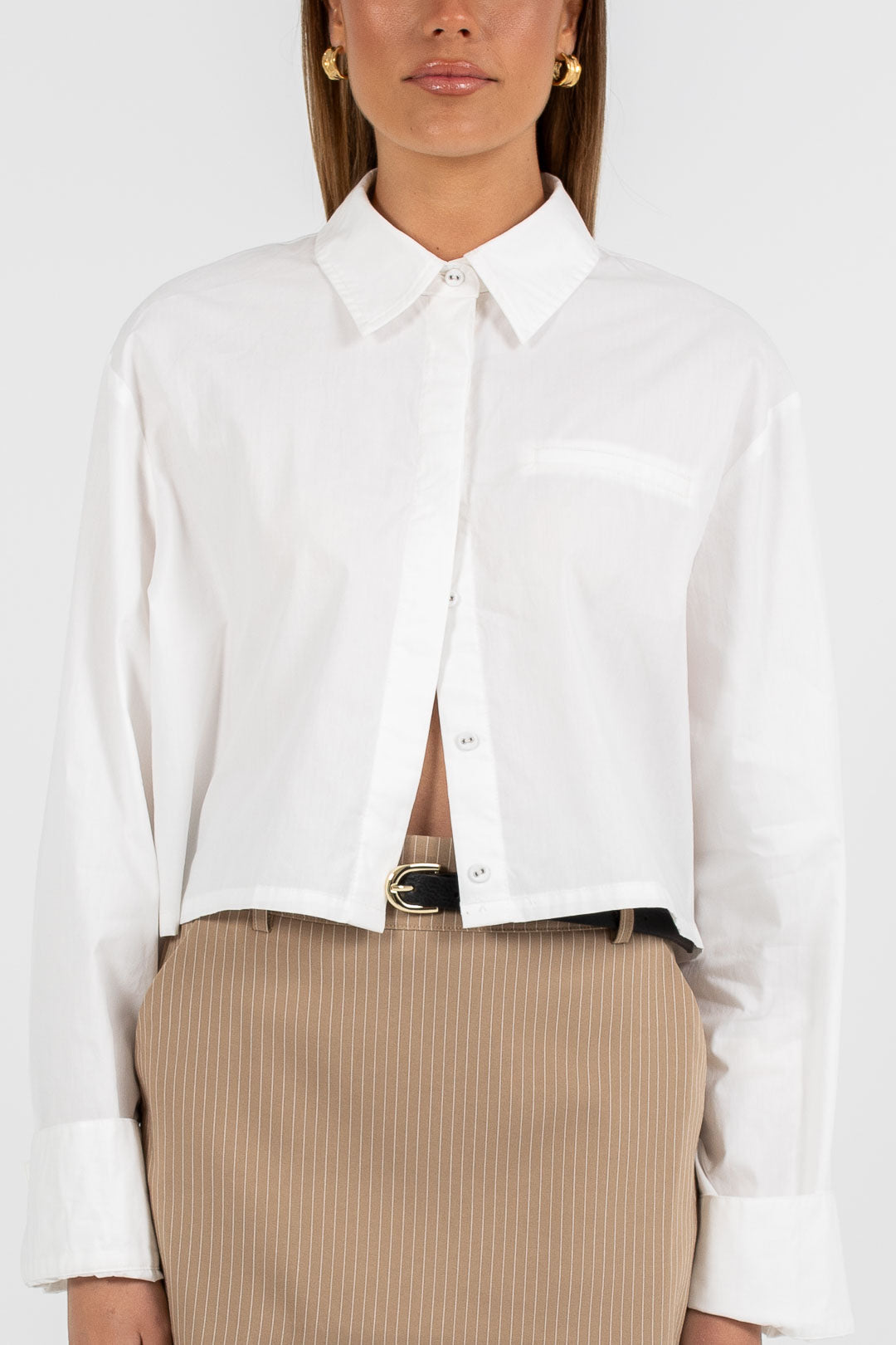 Jolie Mini Skirt - Beige Pinstripe