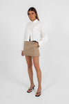 Jolie Mini Skirt - Beige Pinstripe