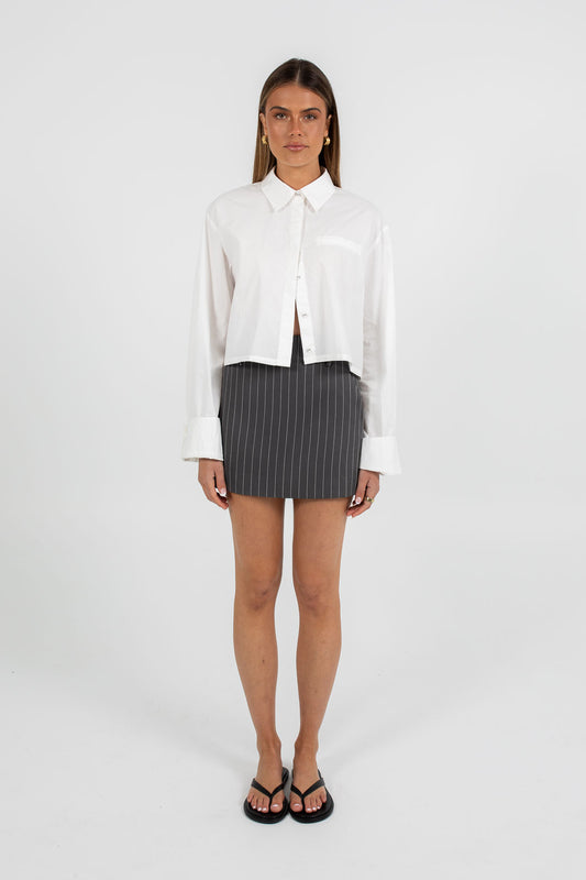 Jolie Mini Skirt - Charcoal Grey Pinstripe