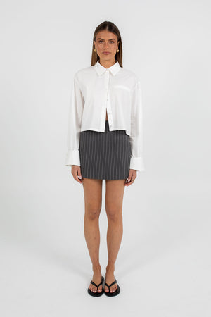 COMING SOON - Jolie Mini Skirt - Charcoal Grey Pinstripe