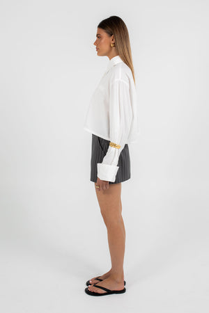 COMING SOON - Jolie Mini Skirt - Charcoal Grey Pinstripe