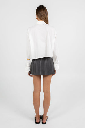 COMING SOON - Jolie Mini Skirt - Charcoal Grey Pinstripe