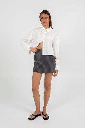 COMING SOON - Jolie Mini Skirt - Charcoal Grey Pinstripe