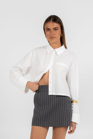 COMING SOON - Jolie Mini Skirt - Charcoal Grey Pinstripe