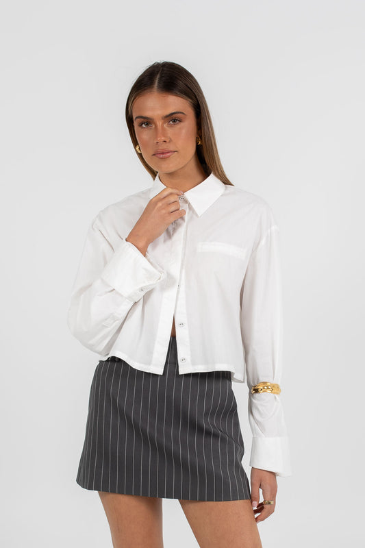 Jolie Mini Skirt - Charcoal Grey Pinstripe