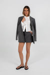COMING SOON - Jolie Mini Skirt - Charcoal Grey Pinstripe