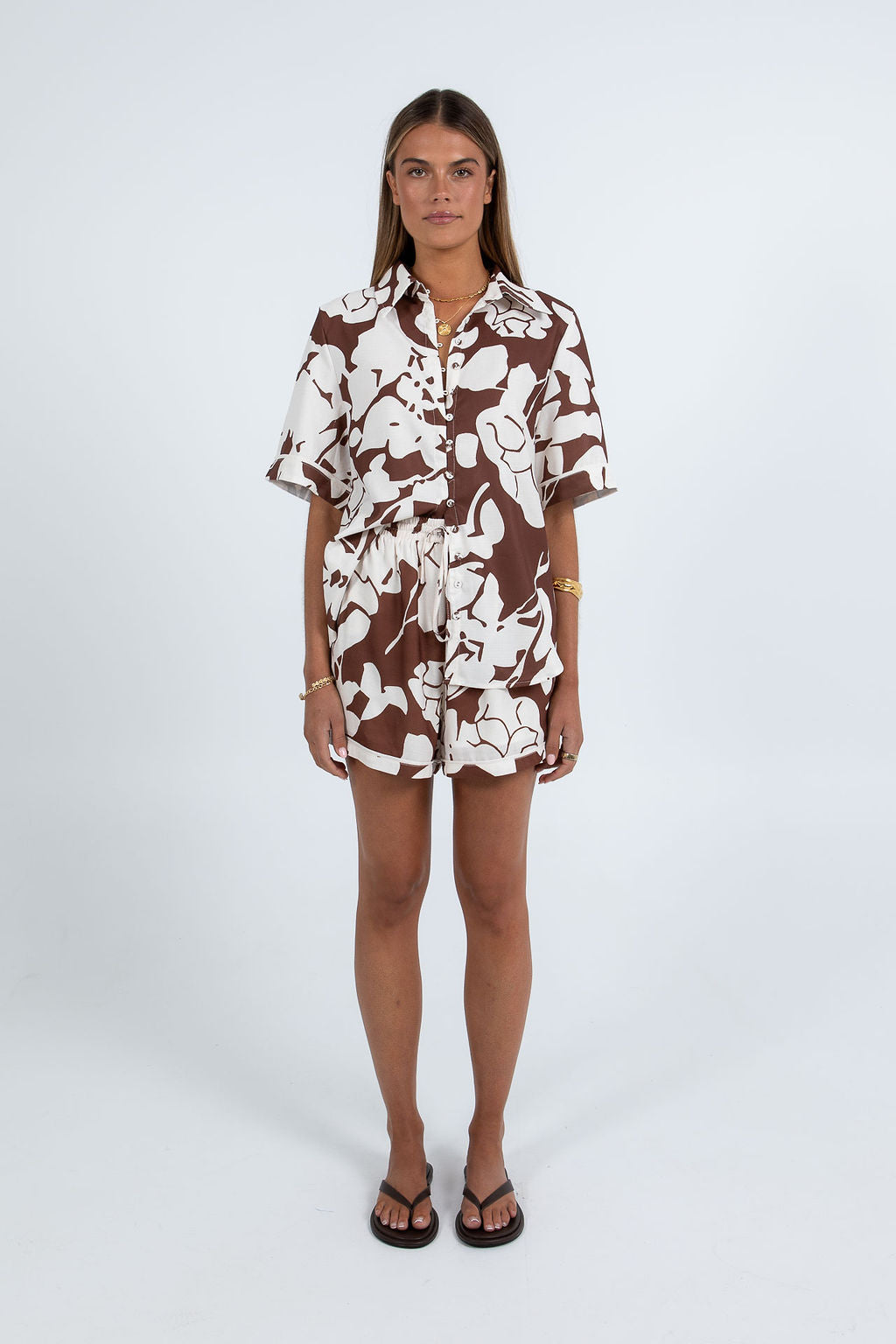 Ballie Short - Chocolate Brown/Cream Floral Print
