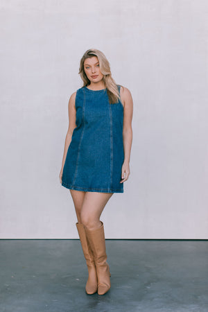 DISPATCH 07.05.25 - Blaire Mini Denim Dress - Dark Wash Blue