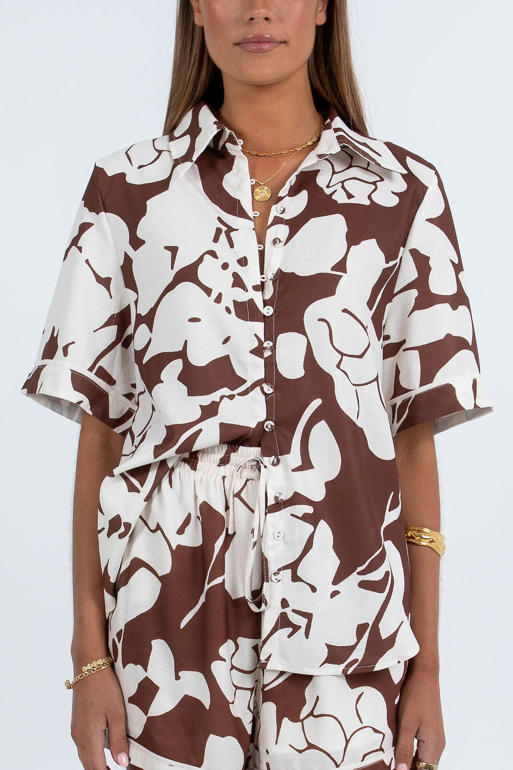 Petra Shirt - Chocolate Brown/Cream Floral Print