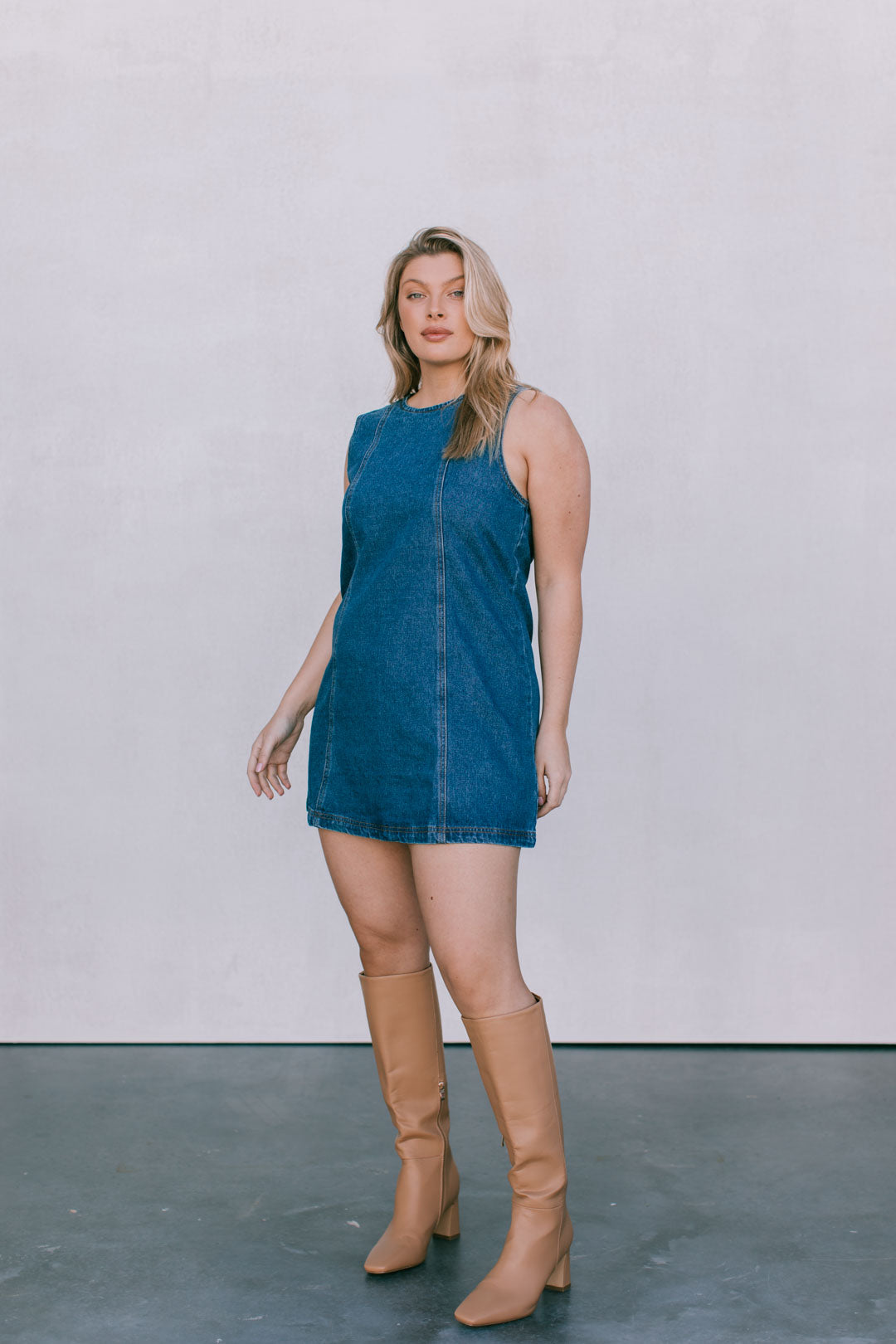 Blaire Mini Denim Dress Dark Blue Wash