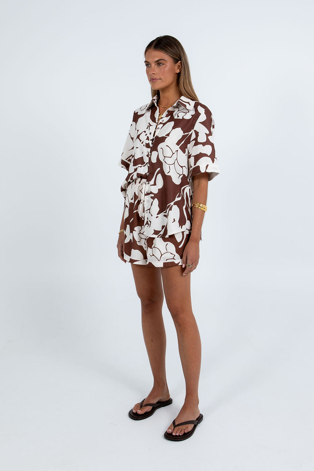 Ballie Short - Chocolate Brown/Cream Floral Print