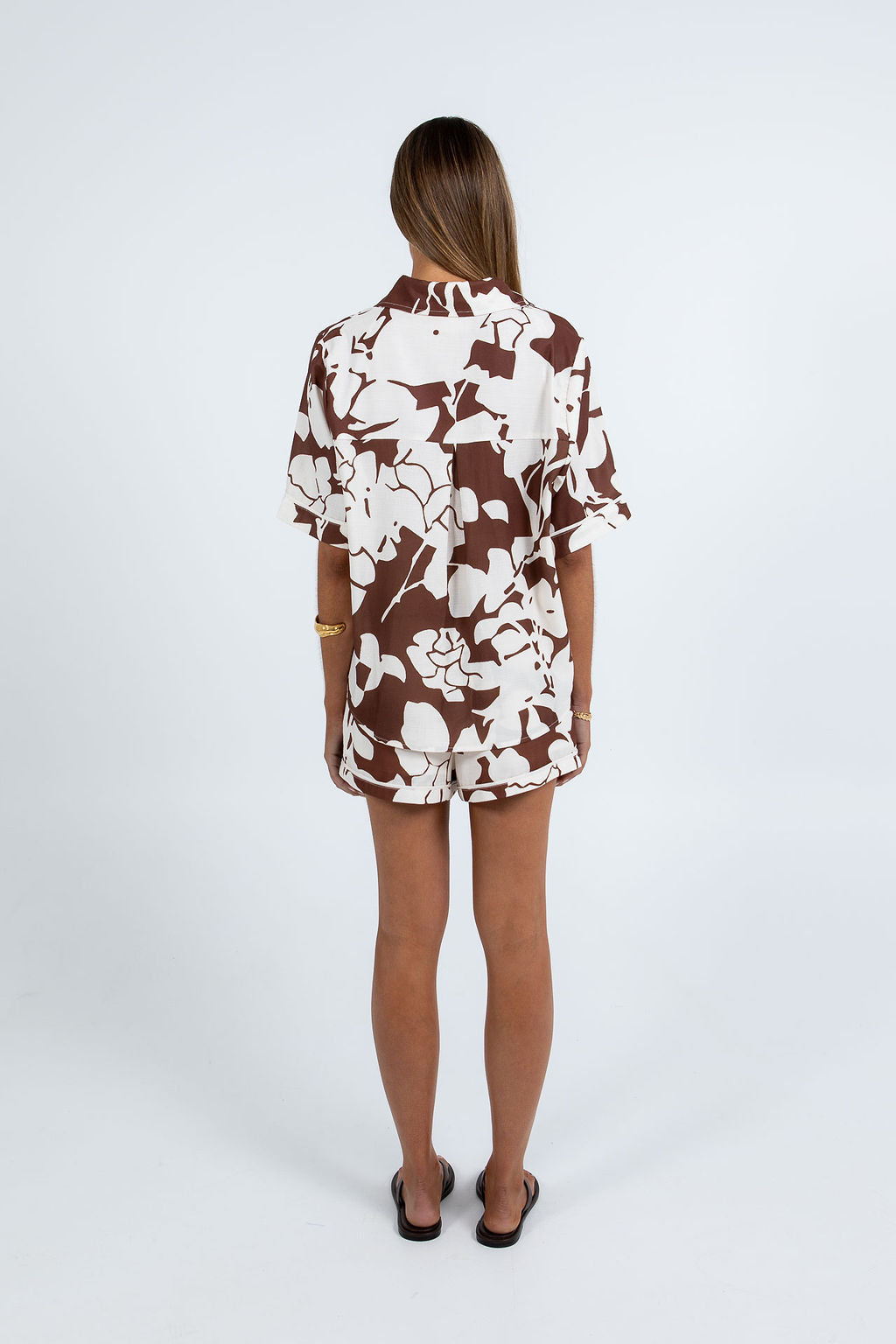 Petra Shirt - Chocolate Brown/Cream Floral Print