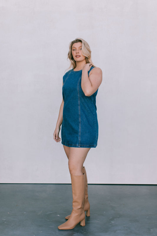 Blaire Mini Denim Dress - Dark Wash Blue