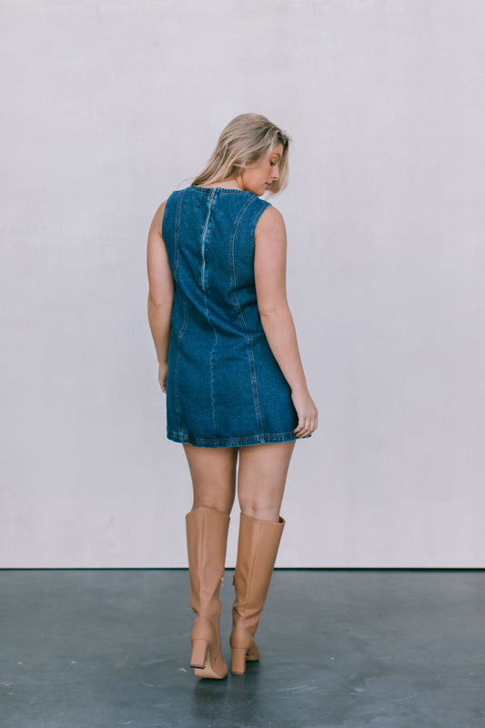 Blaire Mini Denim Dress - Dark Wash Blue
