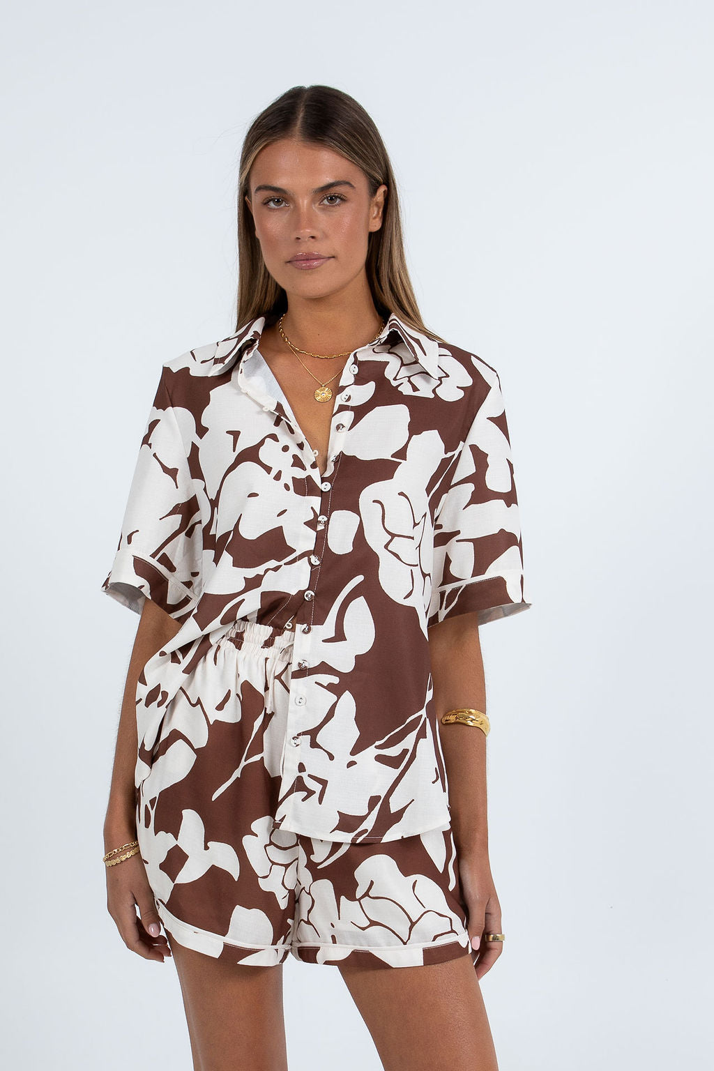 Petra Shirt - Chocolate Brown/Cream Floral Print
