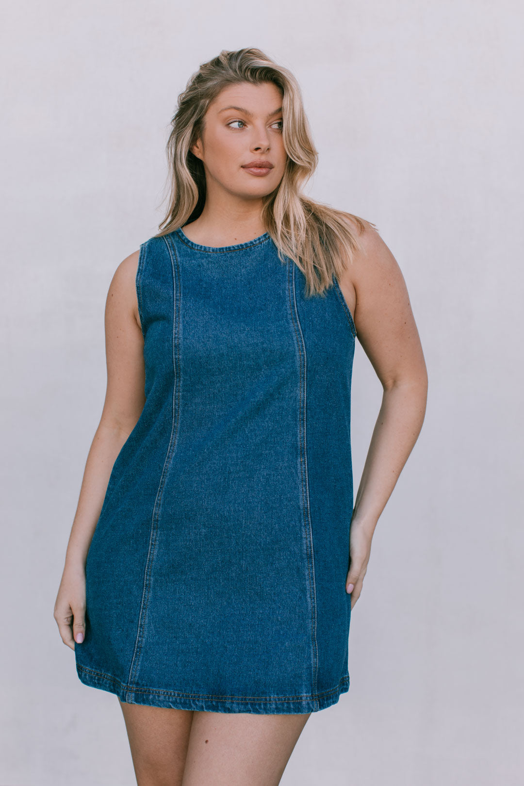 Blaire Mini Denim Dress Dark Blue Wash