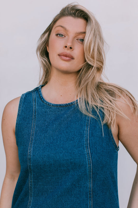Blaire Mini Denim Dress - Dark Wash Blue