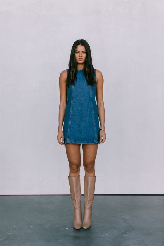 Blaire Mini Denim Dress - Dark Wash Blue