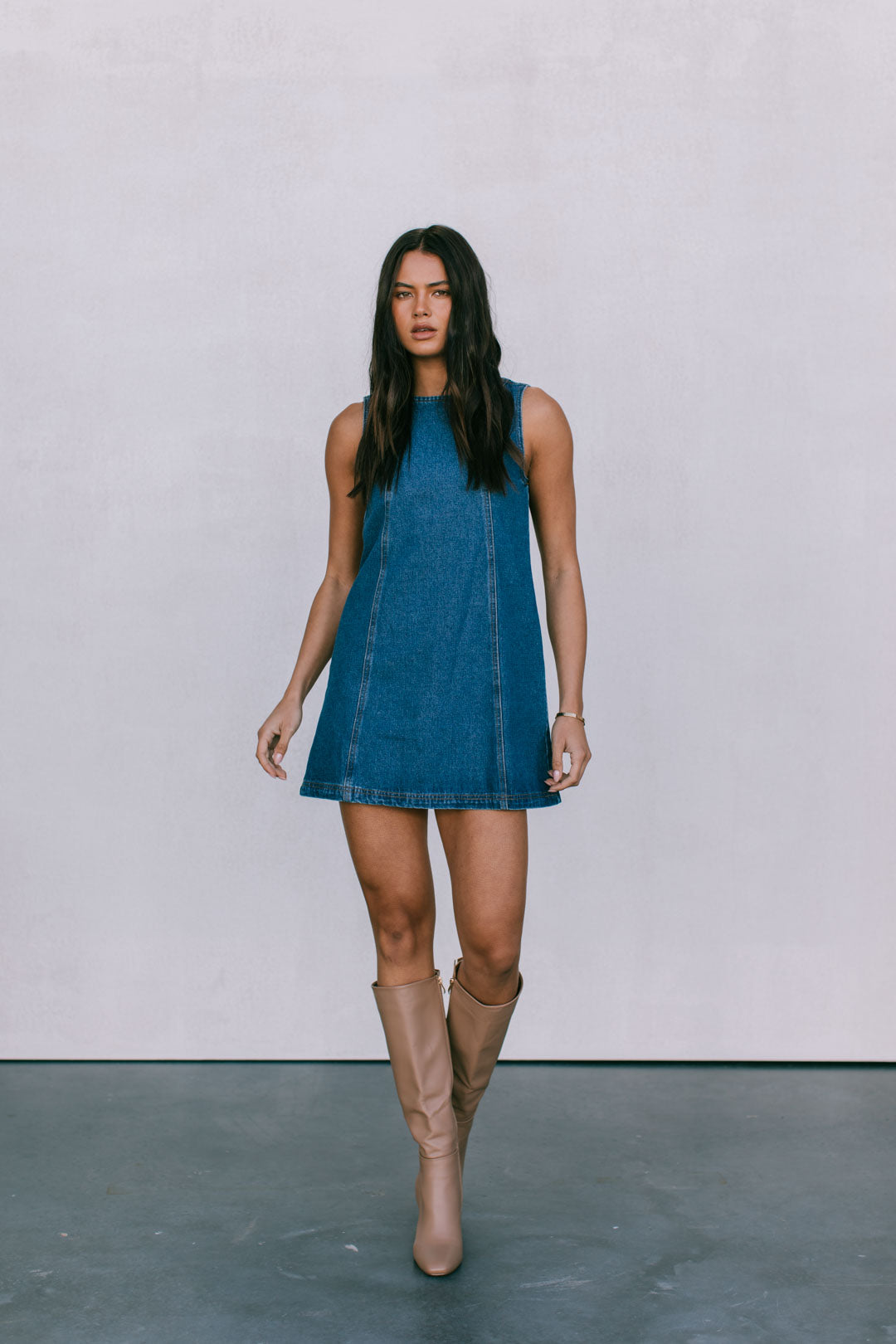 Blaire Mini Denim Dress Dark Blue Wash