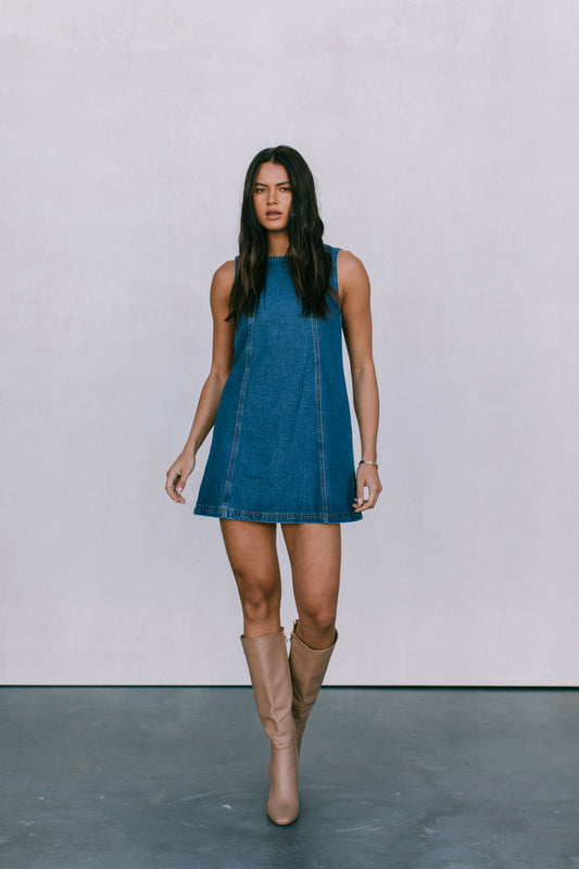 Blaire Mini Denim Dress - Dark Wash Blue