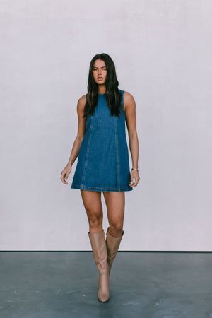 DISPATCH 07.05.25 - Blaire Mini Denim Dress - Dark Wash Blue