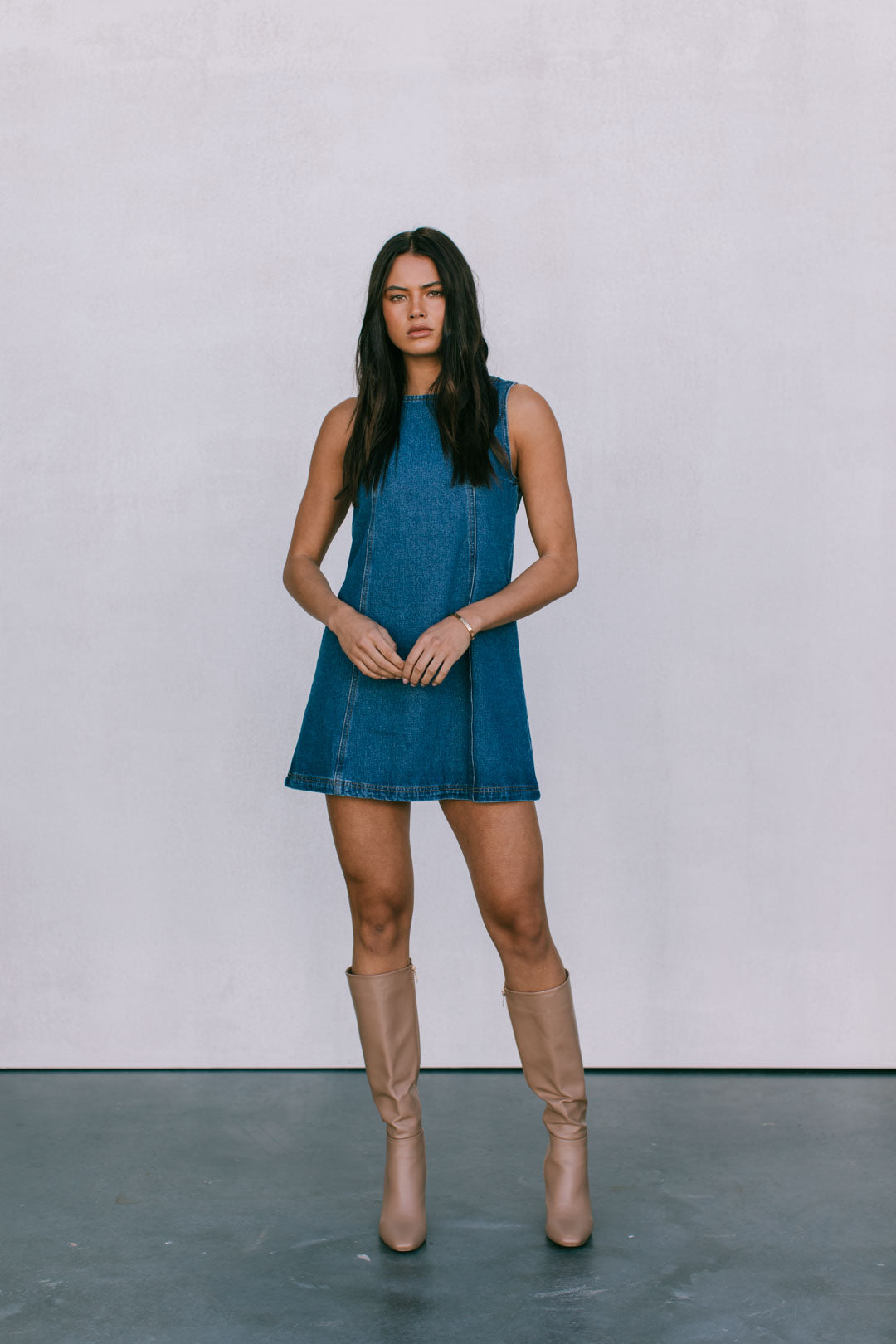 Blaire Mini Denim Dress Dark Blue Wash