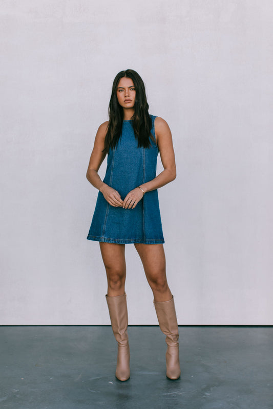 Blaire Mini Denim Dress - Dark Wash Blue