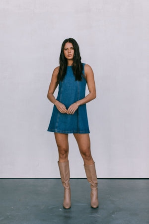 DISPATCH 07.05.25 - Blaire Mini Denim Dress - Dark Wash Blue
