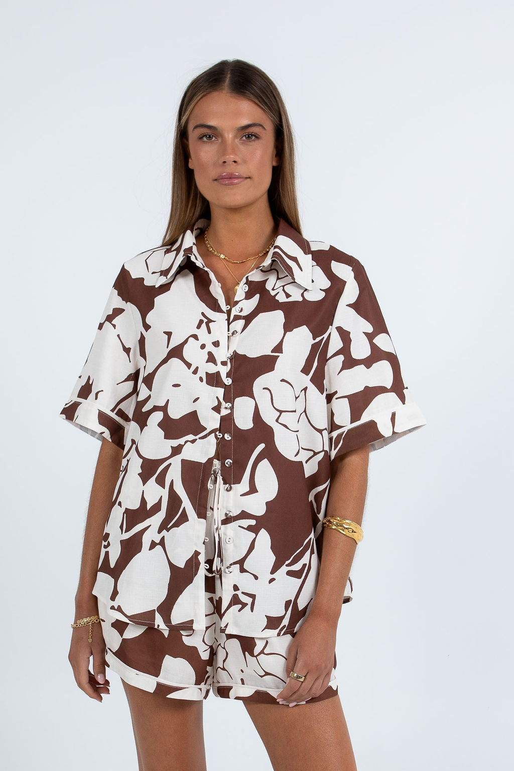 Ballie Short - Chocolate Brown/Cream Floral Print