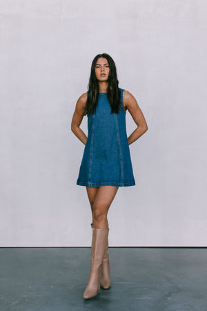 DISPATCH 07.05.25 - Blaire Mini Denim Dress - Dark Wash Blue