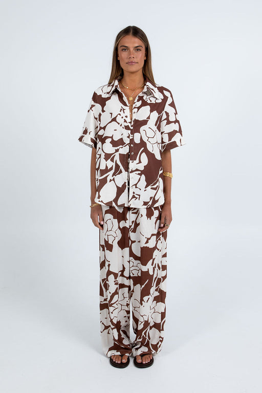 Petra Shirt - Chocolate Brown/Cream Floral Print