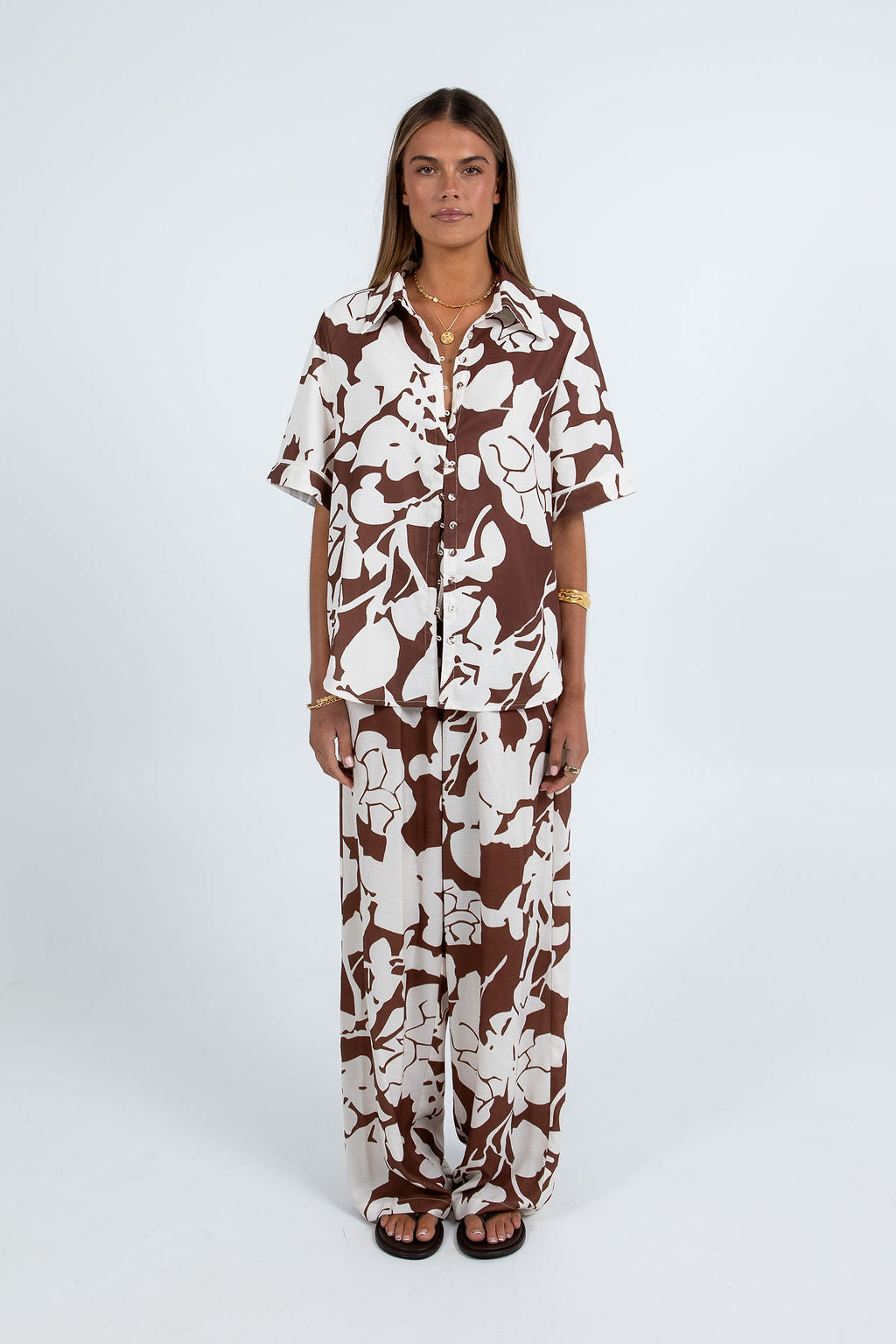Matera Pants - Chocolate Brown/Cream Floral Print