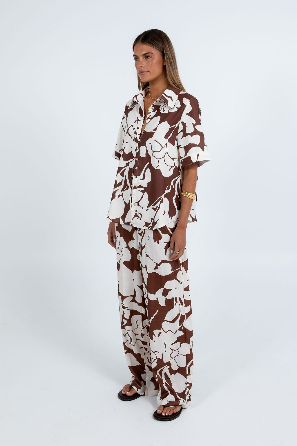 Matera Pants - Chocolate Brown/Cream Floral Print