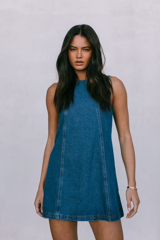 Blaire Mini Denim Dress - Dark Wash Blue