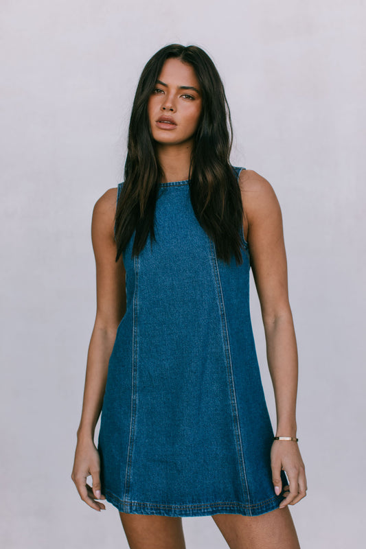 Blaire Mini Denim Dress - Dark Wash Blue