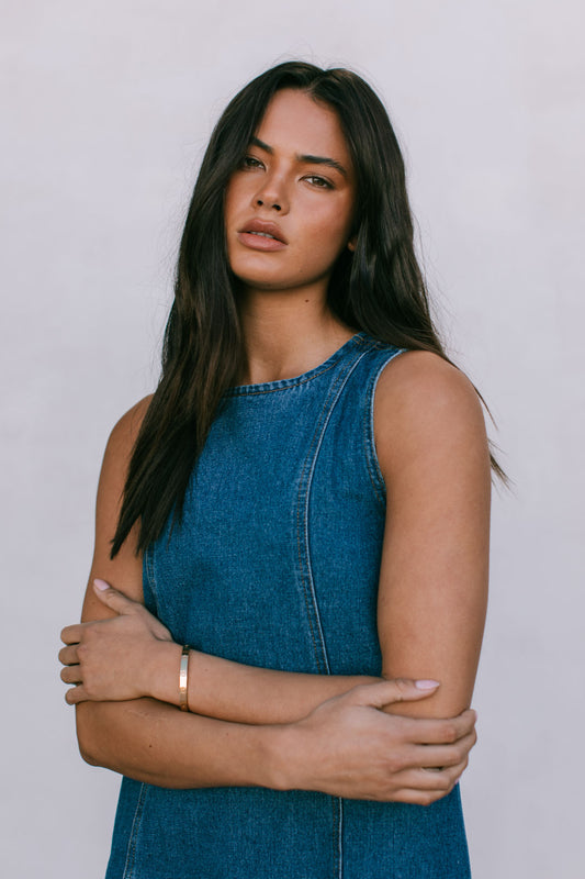 Blaire Mini Denim Dress - Dark Wash Blue