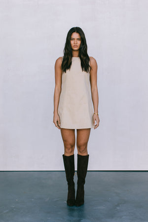 DISPATCH 07.05.25 - Blaire Mini Denim Dress - Sand