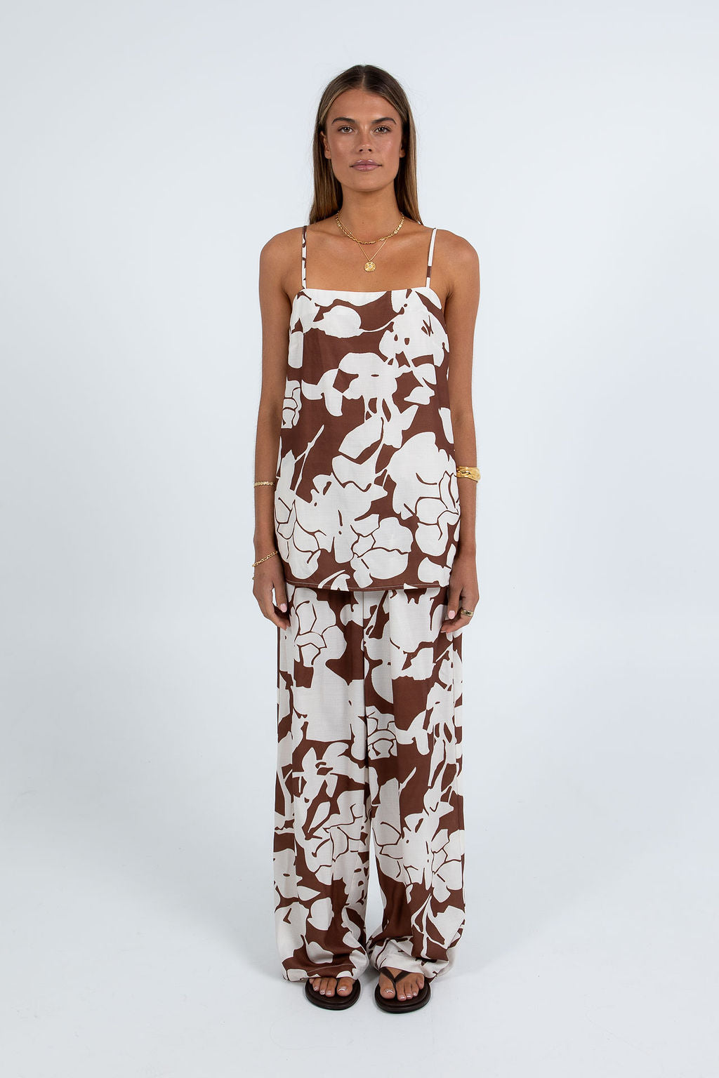 Aleppo Top - Chocolate Brown/Cream Floral Print